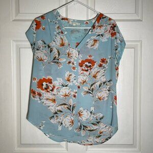 Floral Sleeveless Blouse Light Blue Boho Casual Top Women